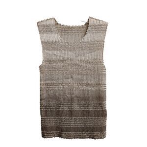 Dressbarn Women's Medium Ivory Metallic Stretchy Crinkle Sleeveless Top